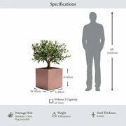 40cm Zinc Galvanised Brushed Rose Gold Finish Square Planter